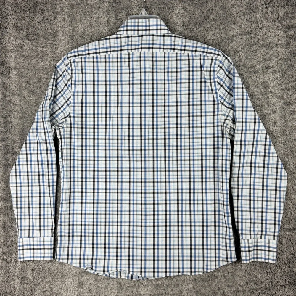 Banana Republic Men's M Blue‎ Plaid Untucked Fit Wrinkle Resistant Shirt Preppy